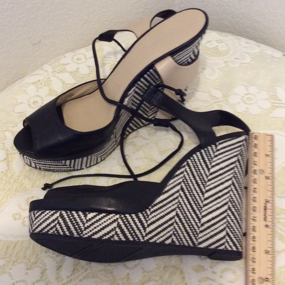 Nine West Black and White Chevron Wedge Sandals - Picture 8 of 8